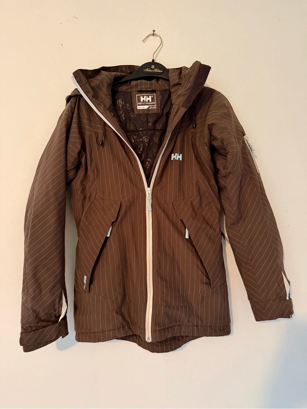 Helly Hansen Brown Pinstripe Hooded Ski Jacket
